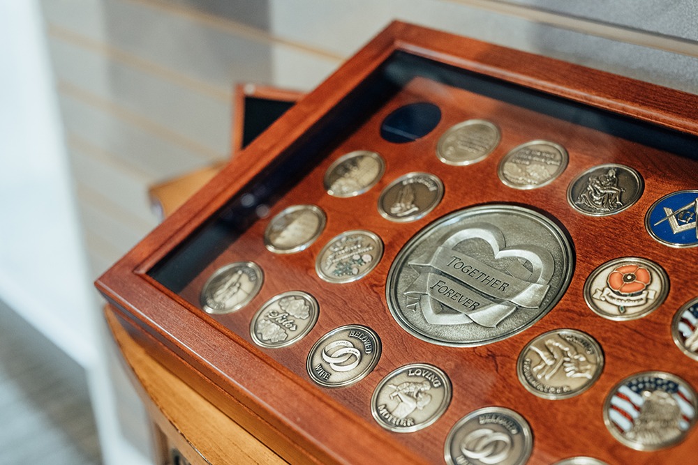 Medallions in display case
